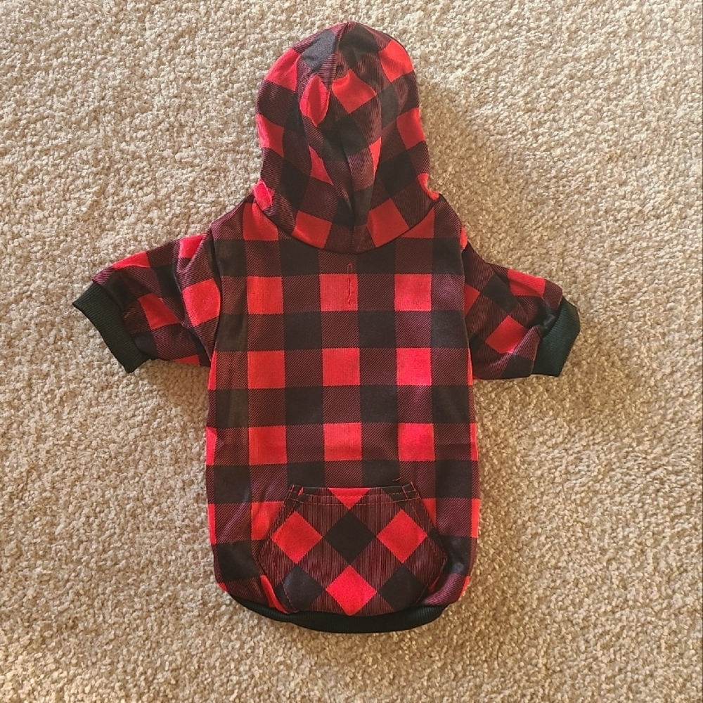 Red and Black Plaid Dog Hoodie with pockets Buffalo pattern